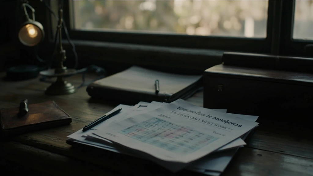 A stack of printed research reports resting on a wooden desk beside a brass lamp, lit by low afternoon window light.